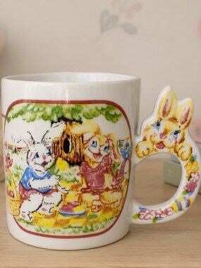 Peter Rabbit Easter Bunny Coffee Mug W/ Bunny Handle Design Ceramic Cup Vintage